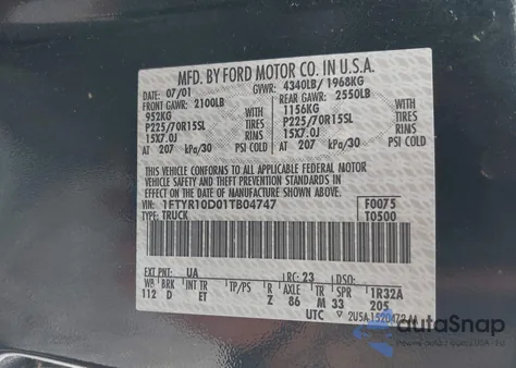 2001 Ford Ranger Xl/Xlt from USA, damaged, VIN 1FTYR10D01TB04747